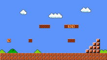 a video game scene with bricks and a question mark in the middle