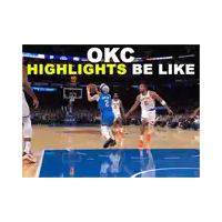 a basketball game is being played with the words okc highlights be like on the bottom