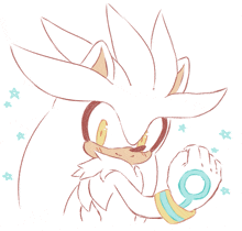 a drawing of a silver the hedgehog with a ring on his finger