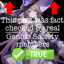 a picture of a girl with the words " this post was fact checked by real genius society members " at the bottom