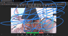 a screen shot of a zoom call with a blue scribble on the screen