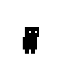 a pixel art drawing of a black cube with two squares on its eyes .