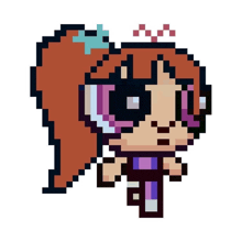 a pixel art of a girl with a ponytail and headphones