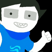 a drawing of a person wearing a blue shirt with a s on it