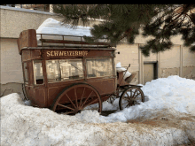 a horse drawn carriage with the word schweizerhof on the side