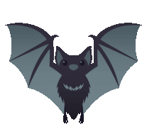 a cartoon bat with its wings spread and a white background