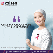 an advertisement for kaizen hematology oncology network with a picture of a cancer patient