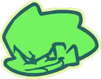a cartoon drawing of a green frog with a blue outline