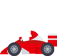 a red and white racing car with a black tire on a white background