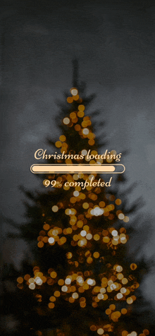 a christmas tree with a loading bar that says 99 % completed