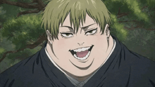 a cartoon character with green hair and a big smile on his face