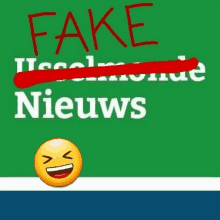 a green sign with fake nieuws written on it and a yellow smiley face .