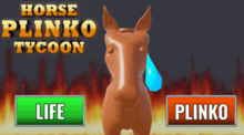 a video game called horse plinko tycoon shows a horse with a tear in its eye