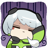 a cartoon drawing of a girl with white hair and a green outfit .