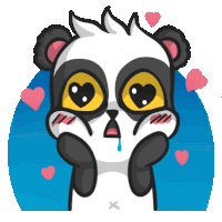 a cartoon drawing of a panda with hearts around it