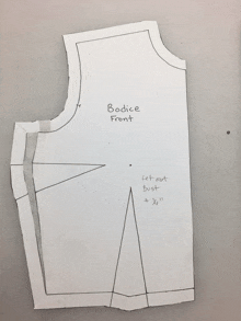 a white piece of paper with the words bodice front written on it