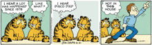 a cartoon of garfield talking to another cat