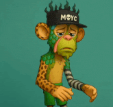 a cartoon monkey wearing a hat that says moyc on it