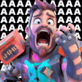 a cartoon character with a beard is screaming in front of a repeating pattern of aaa