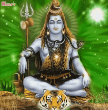 a painting of a deity with a tiger on his lap