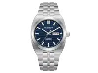 a quantum sapphire watch has a black face and a silver band