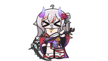 a cartoon of a girl with horns holding a scythe
