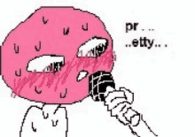 a pixel art drawing of a person holding a microphone and saying pr ... ety ..