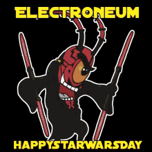 a poster that says electroneum happy star wars day with a cartoon character