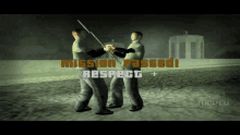 two men in a video game with the words mission passed respect +