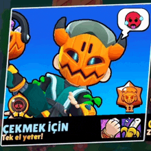 a picture of a cartoon character with a pumpkin mask and horns