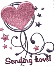 a greeting card with a pink heart and the words " sending love "