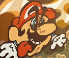 a pixel art drawing of mario wearing a red hat and sunglasses