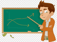 a cartoon of a man pointing at a graph on a chalkboard