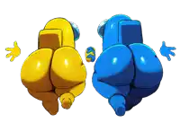 a drawing of a yellow and blue among us character 's butts
