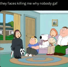 a family guy cartoon with the caption " they faces killing me why nobody gaf " on the bottom