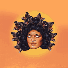 a painting of a woman 's face with a bunch of heads on it