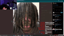 a computer screen shows a man with dreadlocks and a bunch of messages