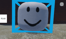 a smiley face is surrounded by a blue square and the word play is visible in the corner