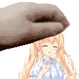 a hand is holding a girl 's head .