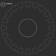 a black and white circular design with angelus written on the bottom