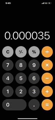 a calculator on a phone displays the number 0.000035