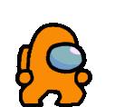 a cartoon drawing of an orange among us character with a circle around it .