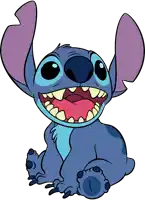 a drawing of stitch with his mouth open and teeth showing
