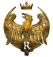 a gold emblem with the letter r on the bottom