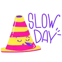 Sleepy Traffic Cone With Caption "Slow Day" In English Sticker