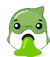 a cartoon drawing of a shark with green liquid coming out of its mouth