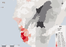 a map showing the number of people living in each area