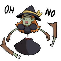 a cartoon drawing of a witch with the words oh and no below her