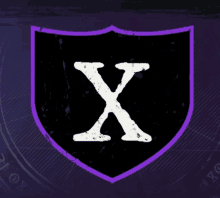 a black shield with a white x on it