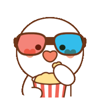 a cartoon character wearing 3d glasses eating a bag of popcorn